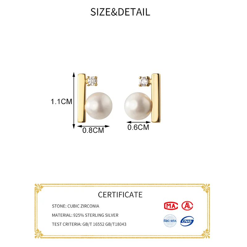 

INZATT Real 925 Sterling Silver Zircon Pearl Stud Earrings For Fashion Women Party Cute Fine Jewelry Minimalist Accessories Gift
