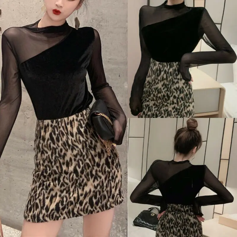 Модная женская сексуальная рубашка с длинным рукавом сетчатые тонкие топы