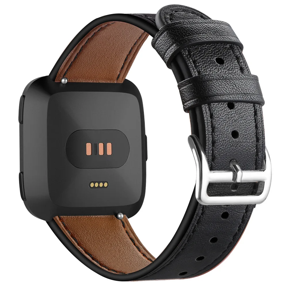 Черный Сменный кожаный браслет премиум класса для Fitbit Versa/versa 2 Смарт-часы браслет ремешок - Цвет: Черный