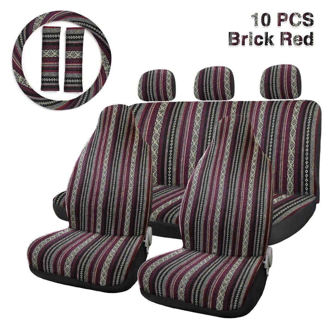 Multi-color(10pcs) X Autohaux чехлы для сидений автомобиля набор Baja Седло Одеяло переплетение Универсальный подходит для большинства автомобилей чехлы с крышкой рулевого колеса протектор - Название цвета: Multi-color(10pcs)