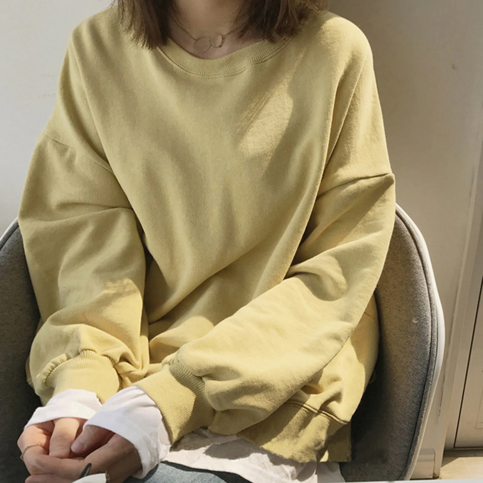 Hoodies oversized Women Pullovers Autumn Long Sleeve Fake Two Piece Plush Sweatshirt Split Hem Blouse Top ropa de mujer 2020