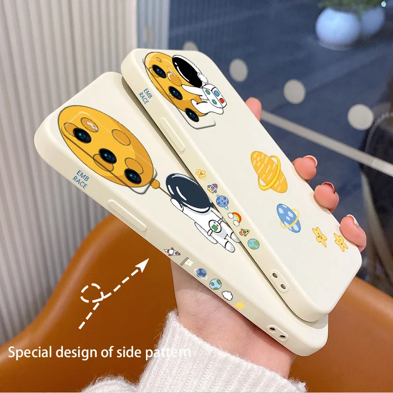 

Holding Ball Astronaut Case For Huawei P40 P40Lite P30 P20 Mate 40 40Pro 30 20 Pro Lite P Smart 2021 Y7a Liquid Silicone Cover