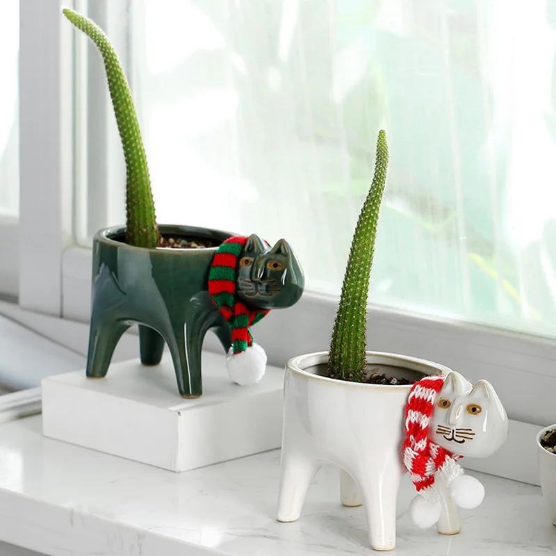 

Cute Cat Tail Flowerpot Cartoon Animal Ceramic Vase Personality Creative Cactus Succulent Plant Poted Desktop Garden Decoration