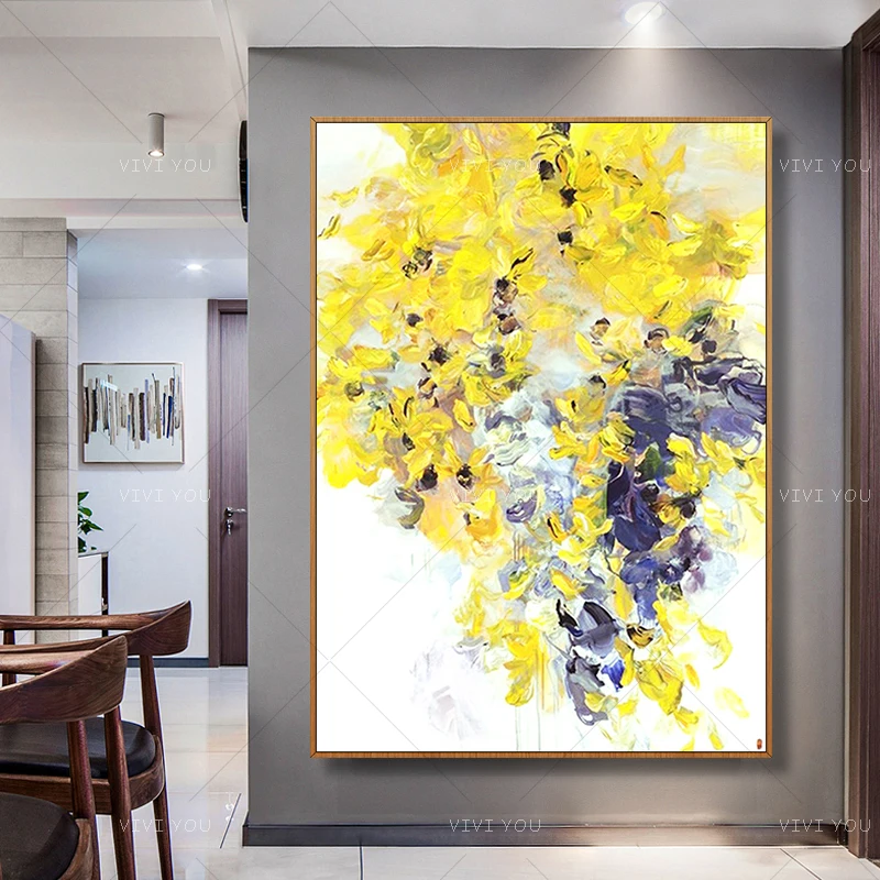 

Best New Hand Painted Yellow Flower Plant Abstract Oil Painting Canvas Art Home Decor Wall Pictures Modern No Frame Picture