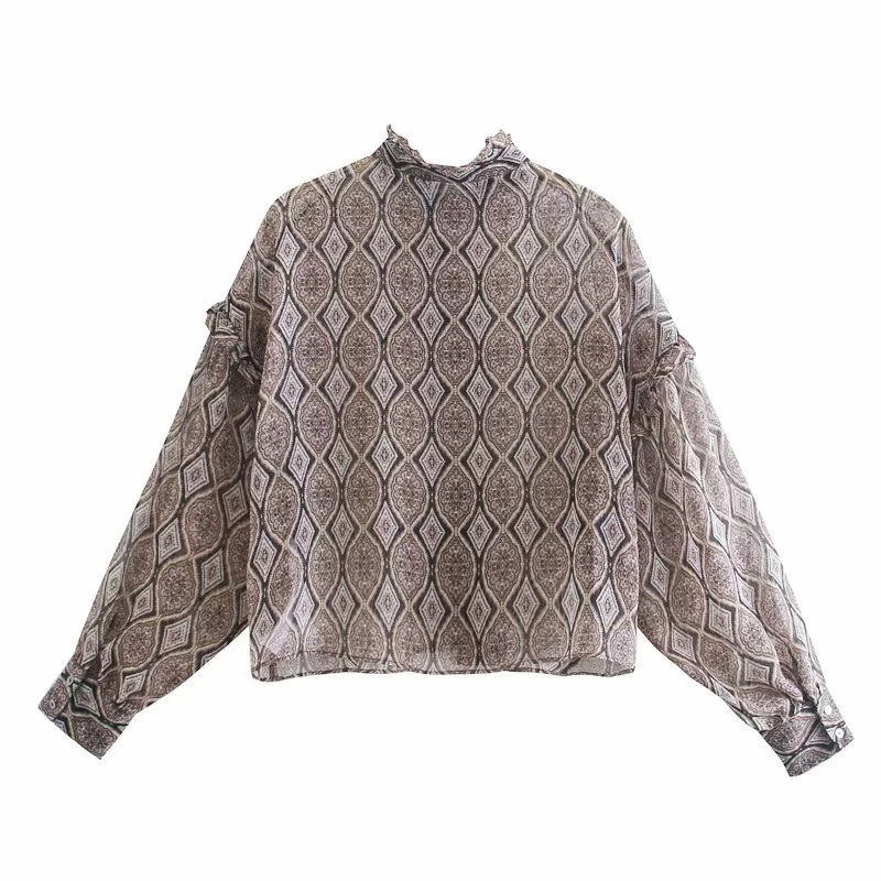 Женская шифоновая блузка ZA Повседневная рубашка с ламинированным украшением