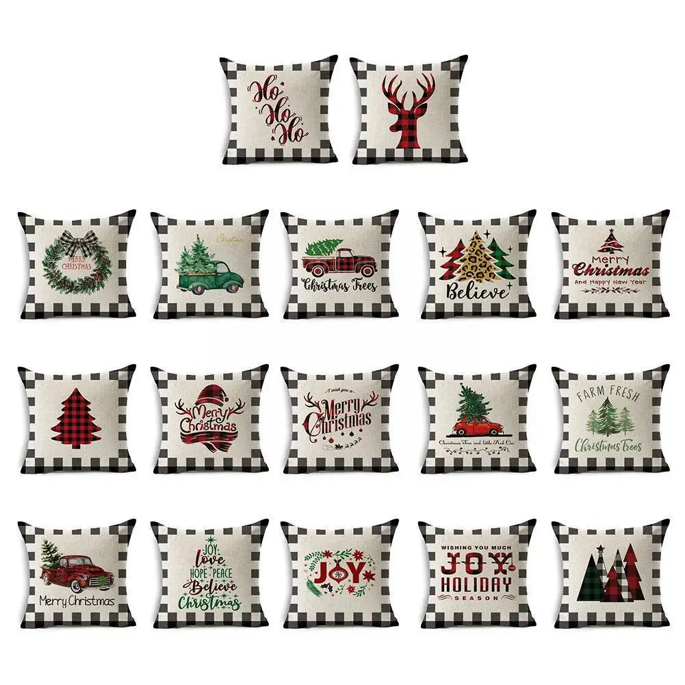 

45*45cm Single-sided Linen Christmas Pillowcase Home Sofa Room Cover Chair Living Pillow Pillowcase Kitchen Decorations Fes C3j4