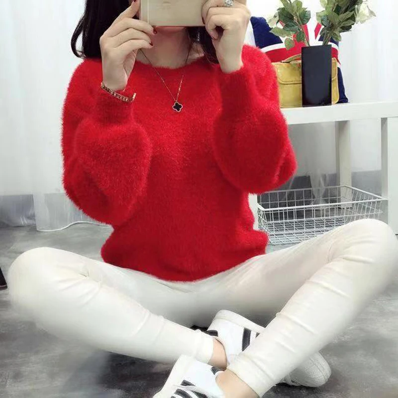 Sweater Women Pull Femme Winter Warm Sweaters Mohair Clothes 2020 Jumper Christmas Pull Fluffy Sweater Fuzzy Fur Korean Cashmere cardigan for women