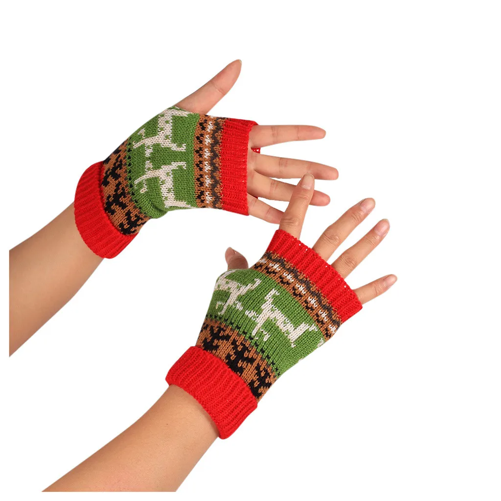 Новый дизайн зимние теплые толстые вязаные перчатки с рождественским оленем для