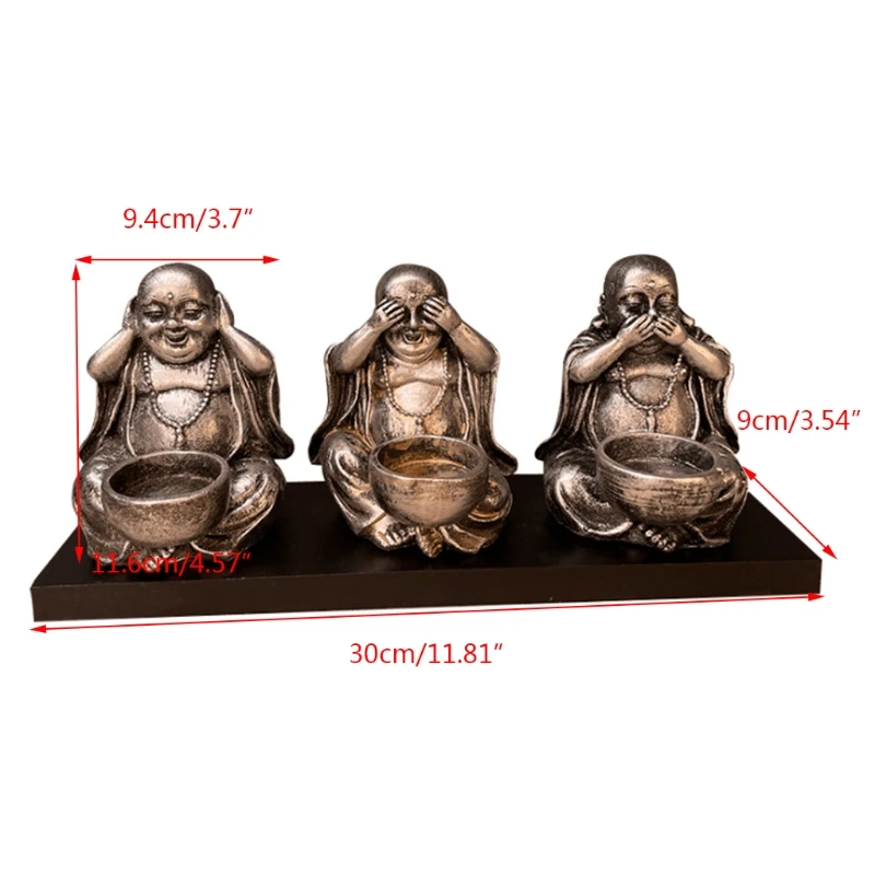 

3Pcs Statues with Candle Holder Incense Burner Meditating Figurines Decor 85DB