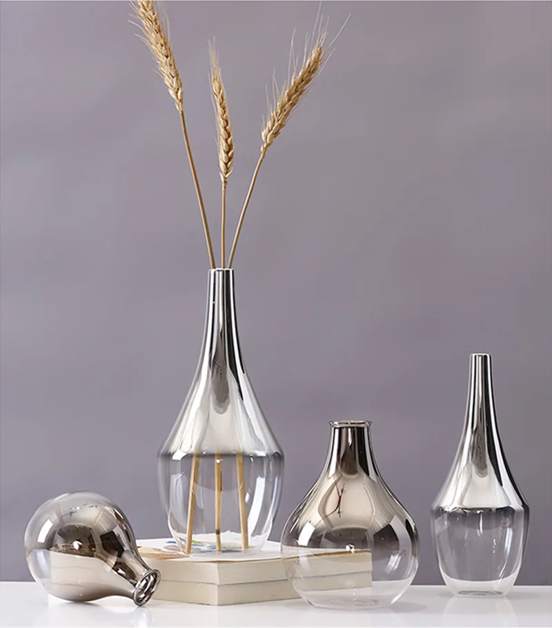 Скандинавская стеклянная ваза с серебряным градиентом высушенная для цветов