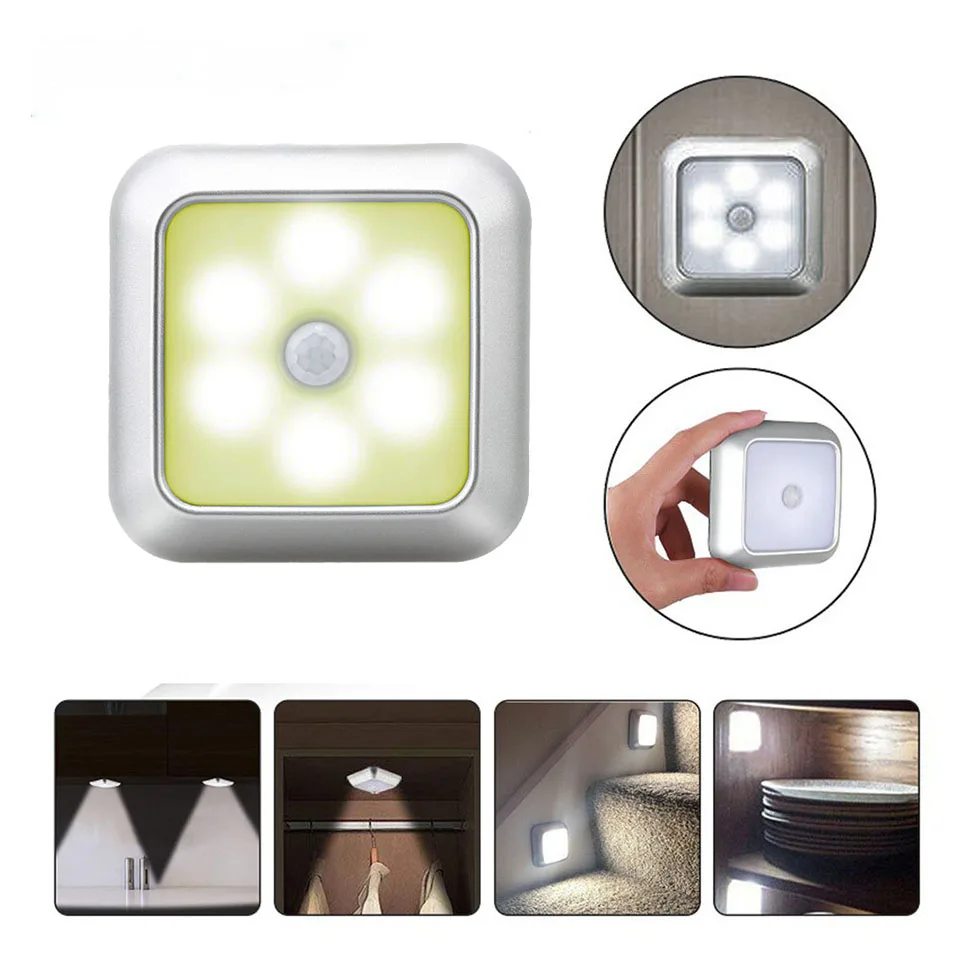 Smart Induction Light Body Motion Sensor + Light Control Lamp 6 LED Beads Battery Type for Hallway Stair Bedroom Cabinet Kitchen