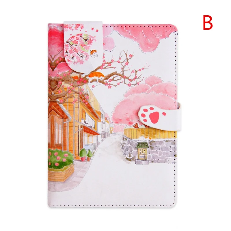 "Sakura Cat v3" Faux Leather Journal Diary Cute Journal Study Notebook Notepad Beautiful Stationery Gift
