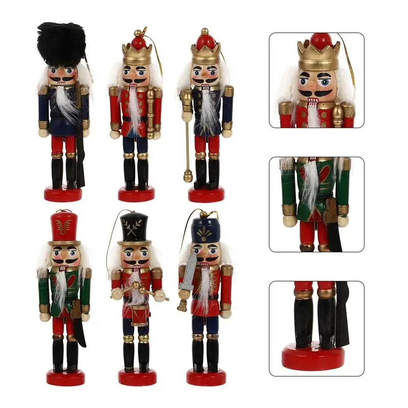 

6Pcs Classic Wooden Nutcracker Soldier Ornaments Party Toys (Assorted Color)