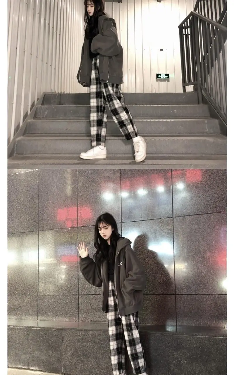 

dropshipping Harajuku Plaid Pants For Women Trousers 2020 Streetwear Woman Harem Pants Autumn Ladies Causal Pants Plus Size