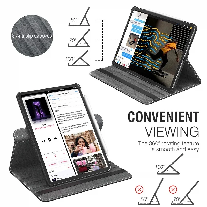 Чехол-подставка для Apple Ipad Pro 11 дюймов из искусственной кожи вращающийся на 360