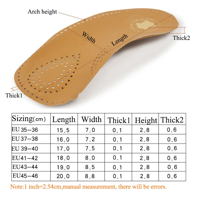 Unisex foot care 3/4 length insole leather flat feet orthopedic insoles arch vault half insole orthopedic insoles