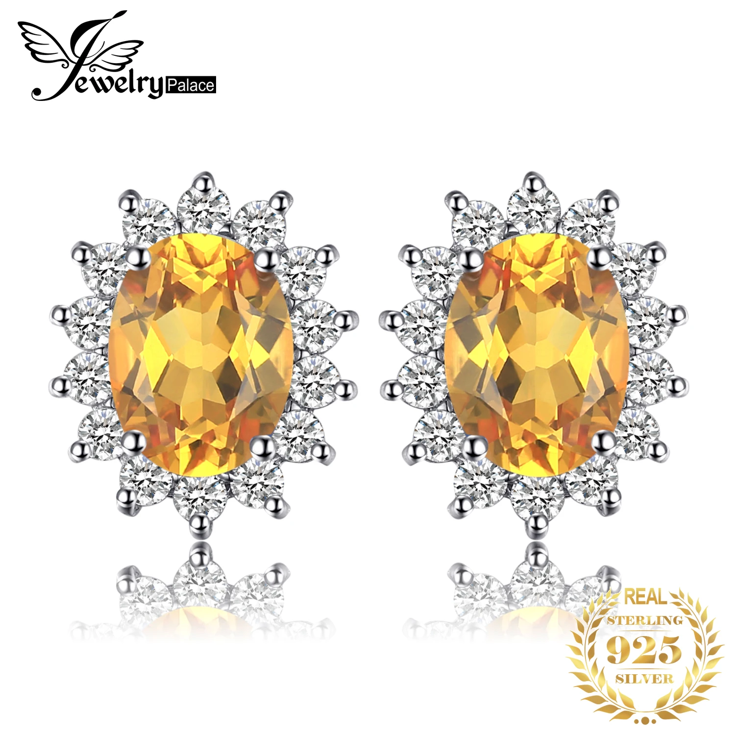 Jewelrypalace Кейт Принцесса Диана 1.1ct натуральный цитрин Halo Серьги-гвоздики 925 серебро Красивые ювелирные изделия