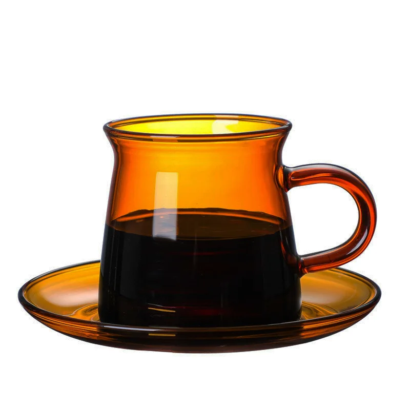 

Colorful retro heat-resistant glass coffee cup handmade tea cup Nordic INS Feng shui cup creative cup and saucer set