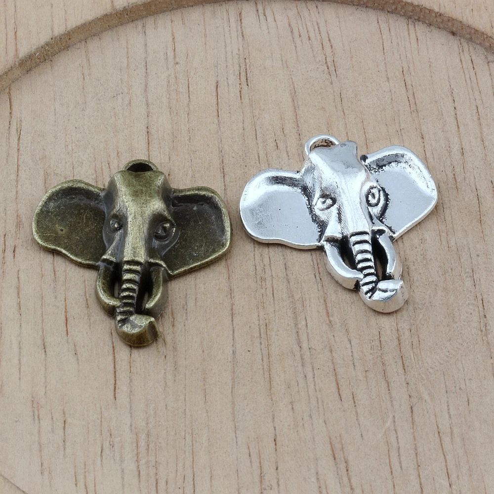 Elephant Head Charms Pendants 100Pcs 22.8x26.2mm Antique Bronze Zinc Alloy Fashion Jewelry DIY Fit Bracelets 2colors | Украшения и