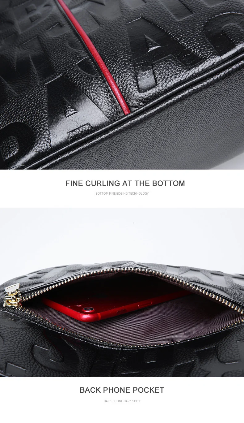 Wmnuo Brand Bag Women's Tote Genuine Leather Handbag For Women Cow Personality Letter Embossing Ladies Shoulder Bag Two Style
