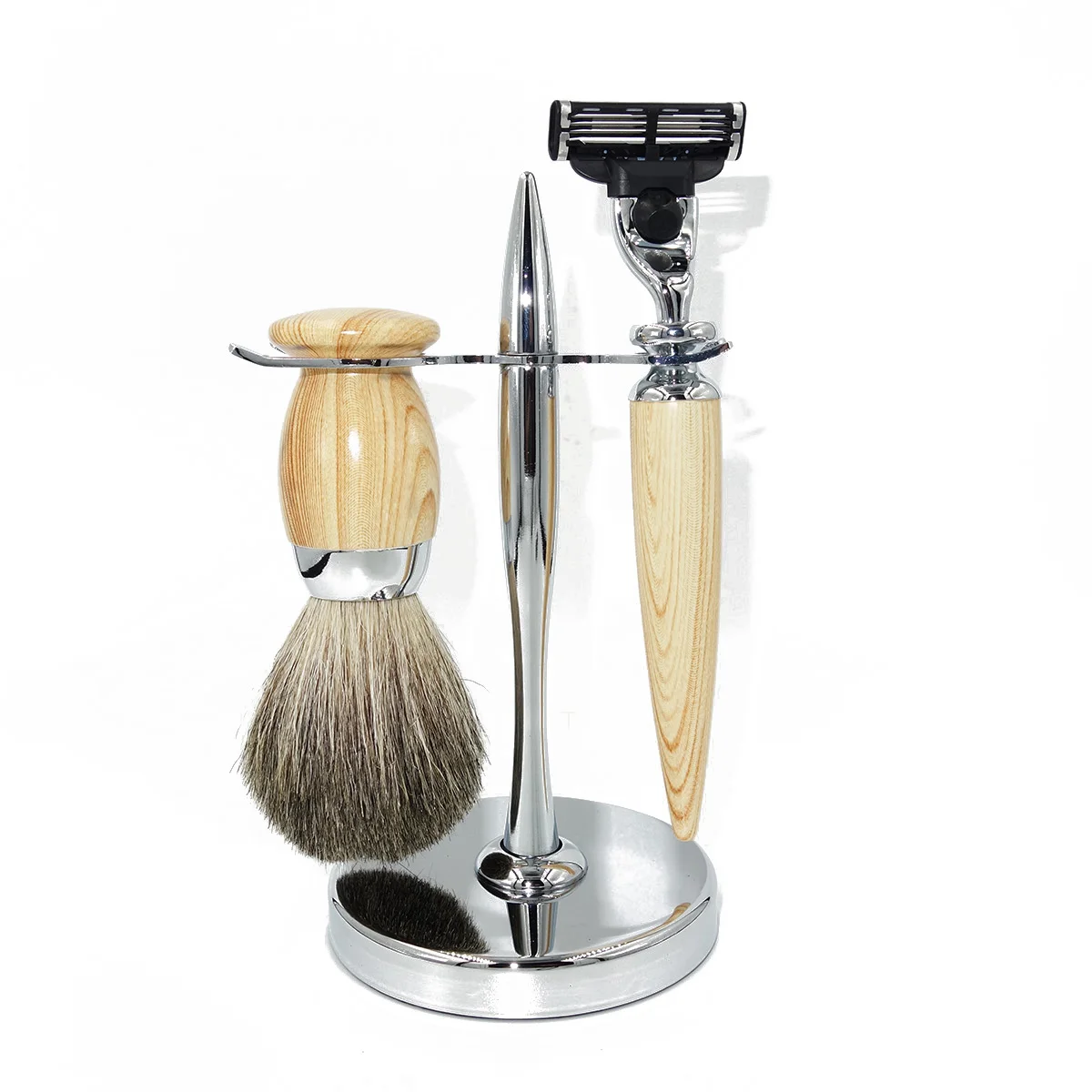 Mens Shaving Brush Kit Badger Hair Beard Tools Set with Wood