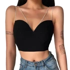 УКОРОЧЕННЫЙ ТОП стразы на бретельках с цепочками, женский сексуальный черный топ с V-образным вырезом и открытой спиной, летняя приталенная бюстье в стиле Харадзюку, корсет, жилет