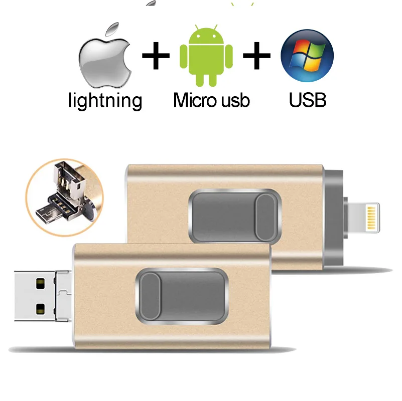 USB осветление флеш-накопитель 32 Гб USB флеш-накопитель 3 в 1 ручка-Съемная карта памяти для iPhone, iPad, iOS и ПК