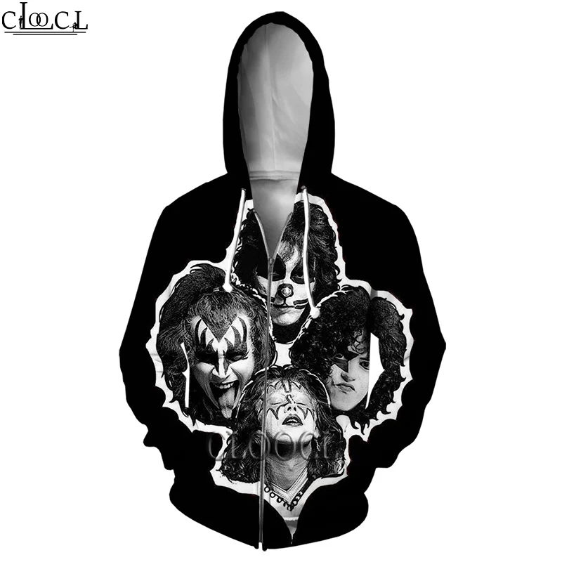 

HX Fashion Zipper Hoodies Funny Rock Kiss Band 3D Print Men Women Streetwear Harajuku Hip Hop Autumn Casual Couple Tops