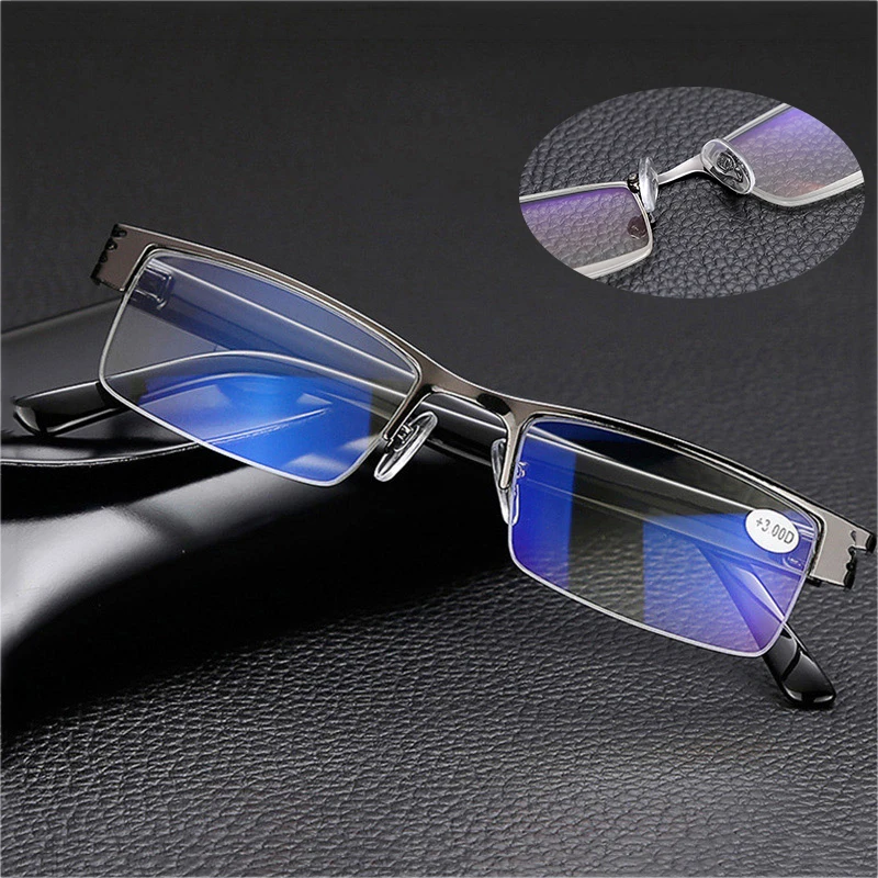 Очки для чтения UV400 мужчин и женщин аксессуар с синей смолой в полуоправе работы