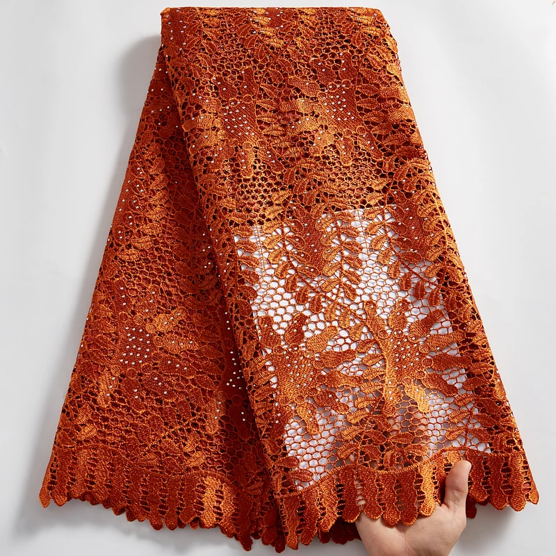 

SJD LACE Red African Guipur Lace Fabric 2021 New Pattern Guipure Sewing Embroifery Fabric 5 Yards Dresses For Womem Party A 2514