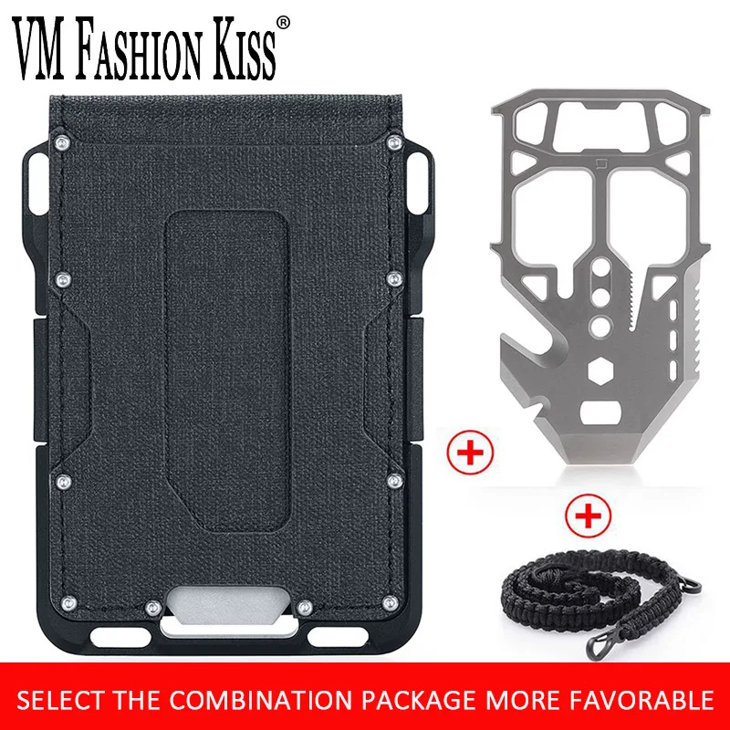 VM FASHION KISS Genuine Leather Metal Rfid Credit Card Holders Antithieft Bifold Money Bag Business Badge Minimalist Wallet