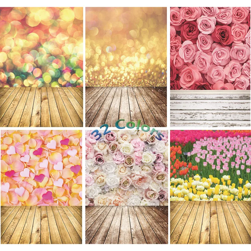 

Vinyl Custom Photography Backdrops Prop Flower and wood Planks Photo Studio Background 91223SF-61