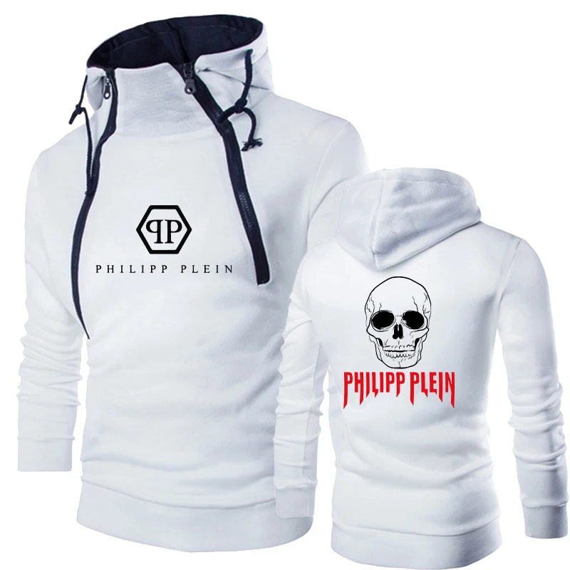 

Men's QP Print Hoodie Spring and Autumn Long Sleeve Double-stranded Zipper Sweatshirt Solid Color Windproof Streetwear