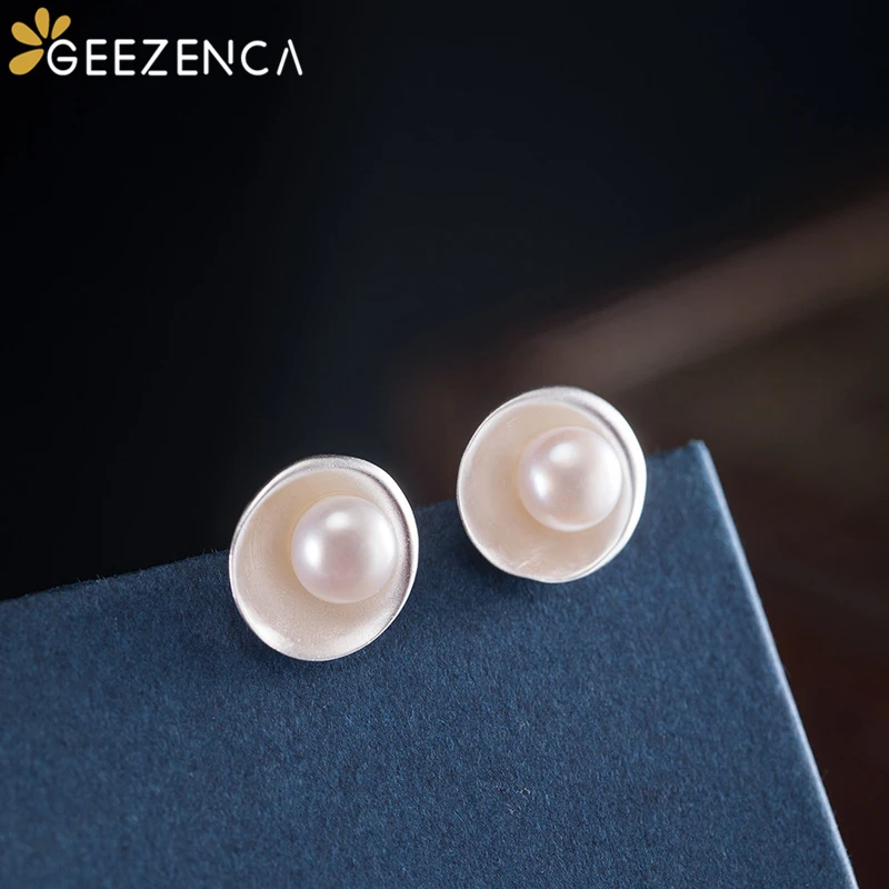 

925 Sterling Silver Pearl Disk Stud Earrings Fine Jewelry For Women Cute Simple Geometric Trendy Elegant Earring Party Gift