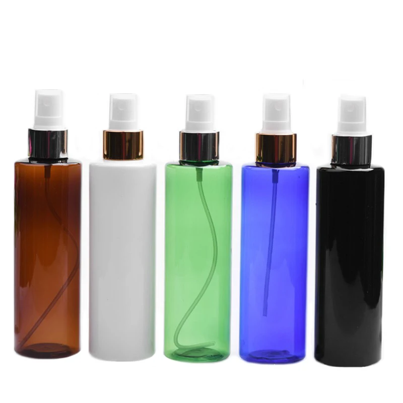 

30pcs 200ML Black/White PET Plastic Bottles With Gold/Silver Aluminum-Plastic Sprayer Pump 200cc Skin Care Perfume Spray Bottle