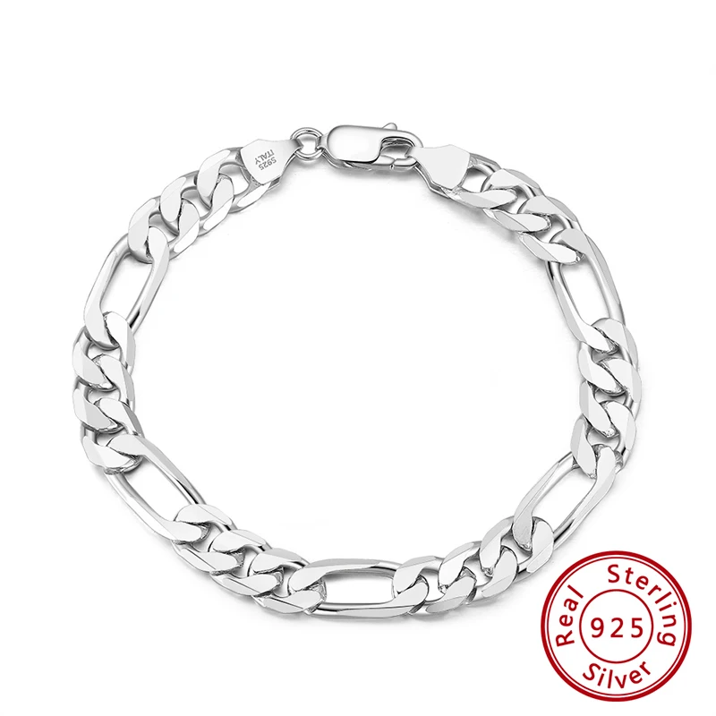 

925 Sterling Silver Punk 6.5mm Diamond-Cut Figaro Link Chain Bracelet for Women Men Jewelry 6.5/7/7.5/8 Inch