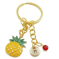 cute pineapple initial letter birthstone keychains keyring gold fashion jewelry women gifts christmas accessories pendants