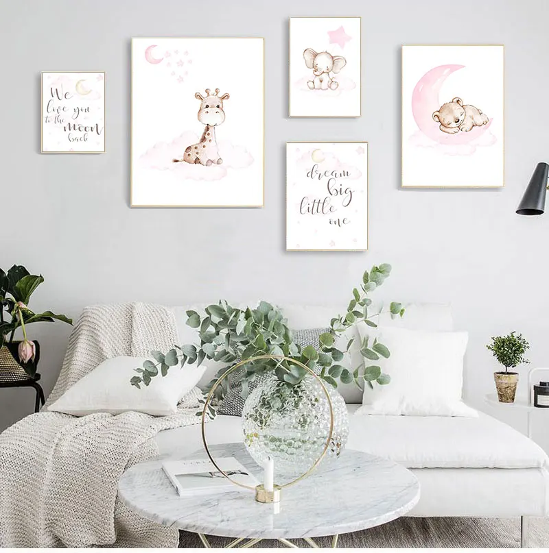 Кролик жираф фотография детской комнаты животное луна Детская Настенная картина