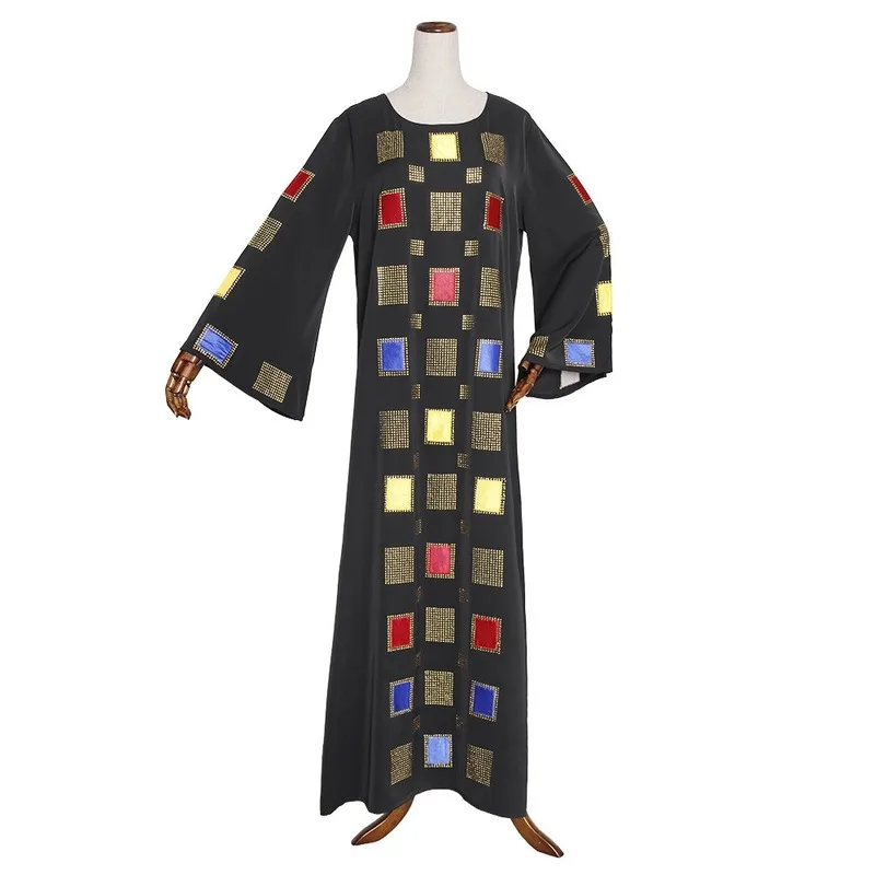 Женские туфли алмазы Свободные Длинные Макси платье с круглым вырезом и