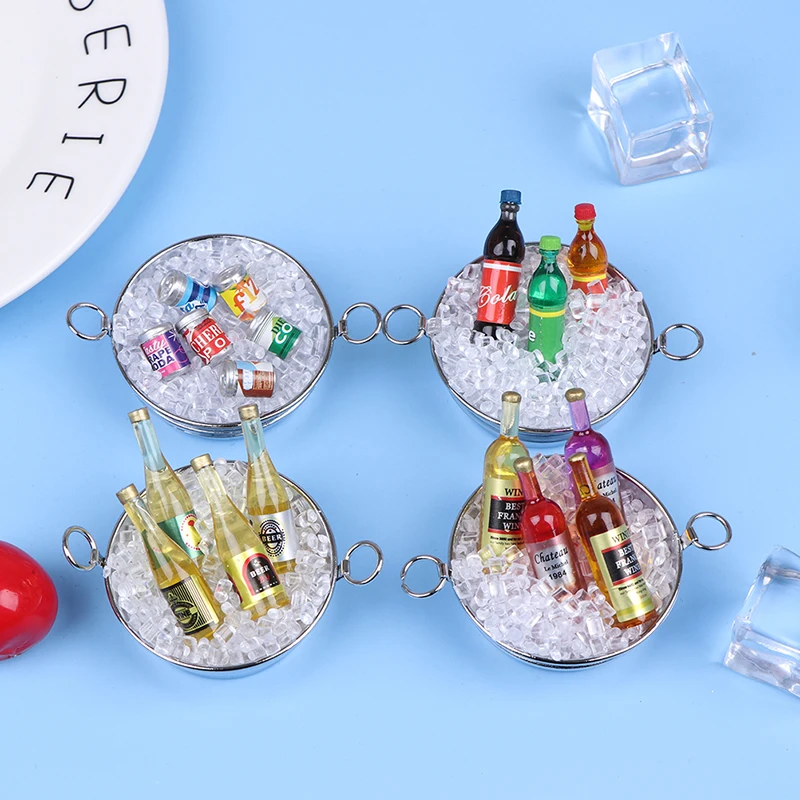 

1Set Mini coke Soda Ice Bucket Model Dollhouse Miniature Drink Play food Doll House 1/6 1/12 kitchen food Doll Toy