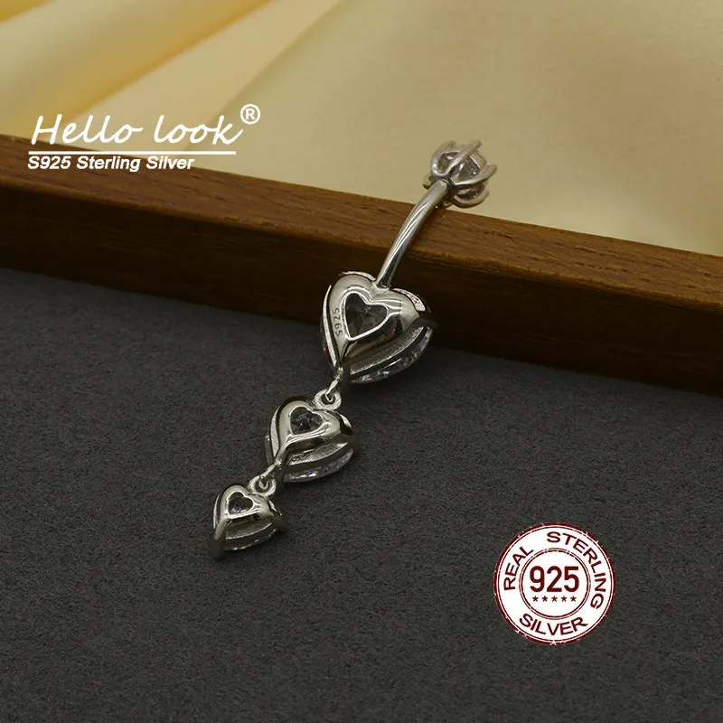 HelloLook 925 пробы Серебряное кольцо для пупка в форме сердца с фианитом Ювелирное