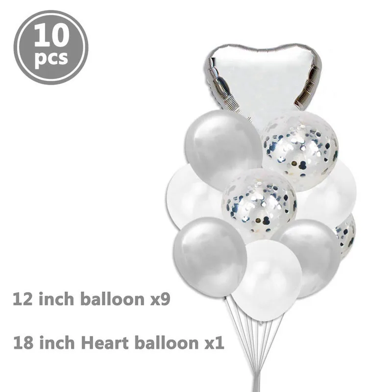 heart silver 10 шт смешанный воздушный шар "Конфетти" Свадебные украшения для детского душа Девичник вечерние DIY Настольные принадлежности - Цвет: heart silver