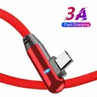 Светодиодная лампа для быстрой провод зарядного устройства 90 градусов USB мобильный телефон зарядный usb-кабель типа C кабель 3A быстрое зарядное устройство для передачи данных кабель для Samsung Huawei Xiaomi Note 9