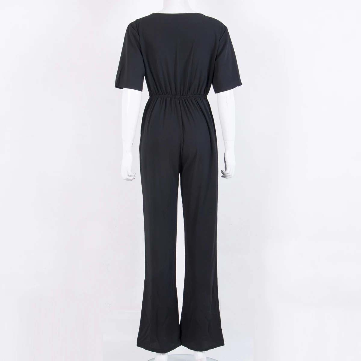 Женский модный черный комбинезон с V образным вырезом сексуальный облегающий