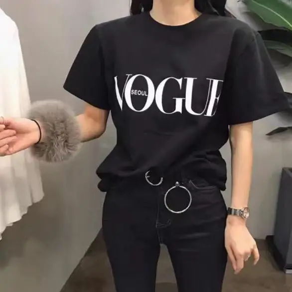 Vogue T Shirt Summer Short Sleeve Women's Harajuku Print Letters Female T-shirt Korean Style Cotton Camiseta Mujer Tops | Женская