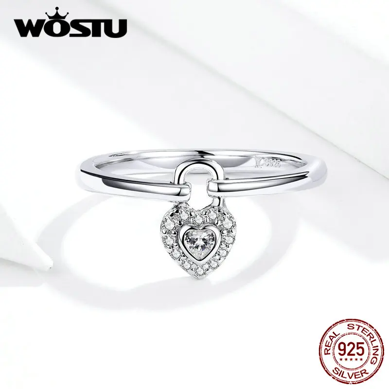 WOSTU реальные 925 пробы серебро замок кольца в форме сердец для Для женщин означают любовь навсегда День рождения подарок CQR589