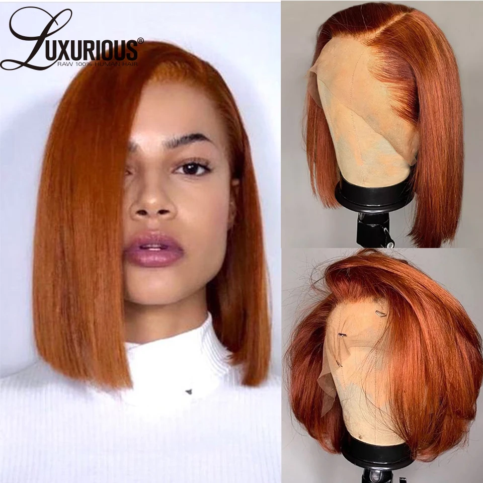 

Short Ginger Lace Front Wigs For Women Human Hair Honey Blonde Orange Bob Wig Transparent Lace Wigs Straight Brown Remy Hair Wig