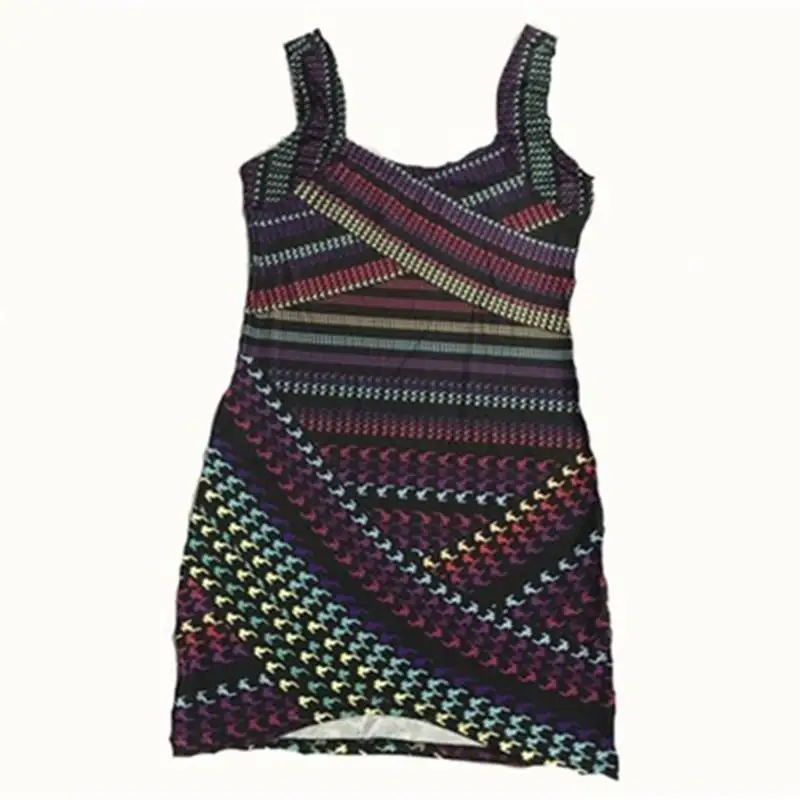 

Women Summer Dress New European American Tight Sheath Dress Tank Sleeveless Printed Short Casual Beach V Neck Dress