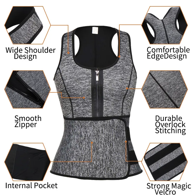 

Women Sweat Sauna Vest Waist Trainer Body Shaper Neoprene Tank Top Compression Shirt Workout Fitness Back Support Gym Suit