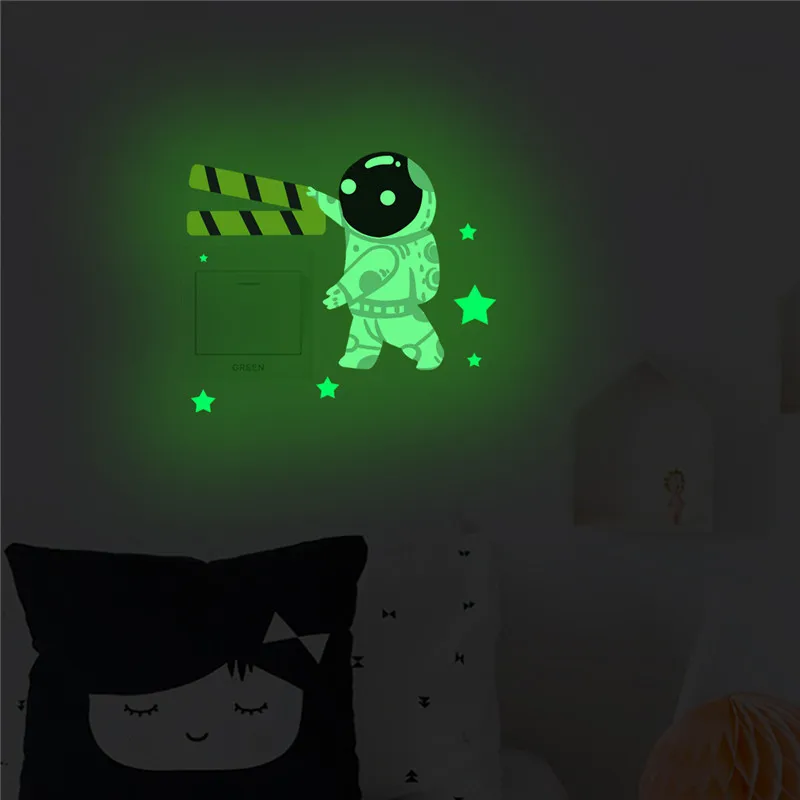 

Glow In The Dark Stars Wall Stickers For Kid Room Baby Bedroom Luminous Astronaut Switch Sticker Fluorescent Switch Decor